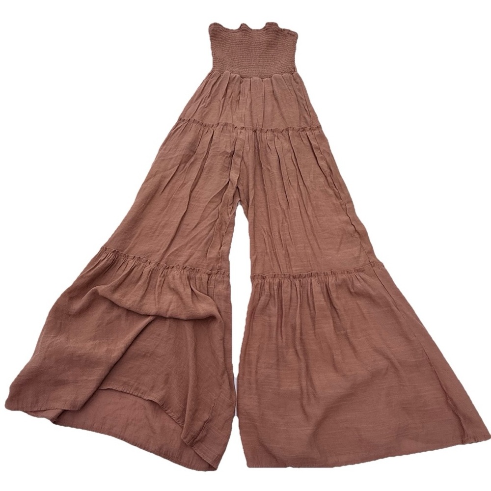 Love Tree Women Smocked Strapless Wide Leg Jumpsuit Boho Flowy Pants Small